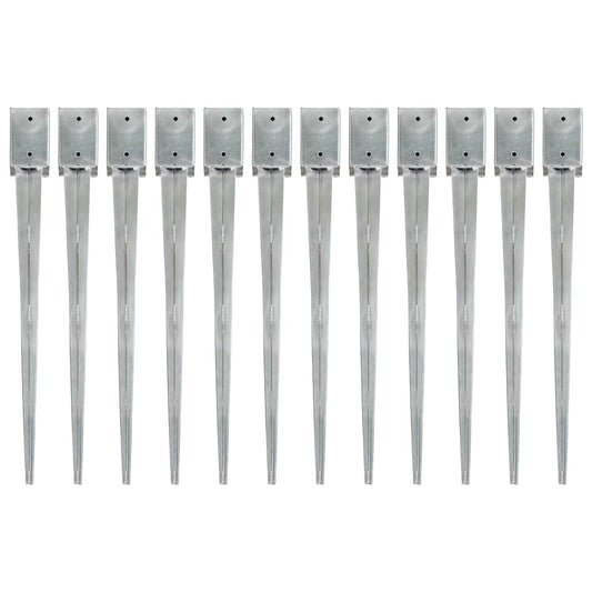 Ground Spikes 12 pcs Silver 9x9x90 cm Galvanised Steel