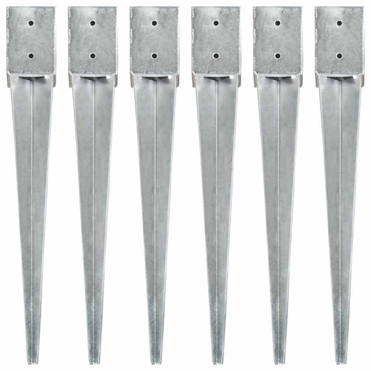 Ground Spikes 6 pcs Silver 10x10x76 cm Galvanised Steel
