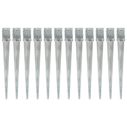 Ground Spikes 12 pcs Silver 10x10x91 cm Galvanised Steel