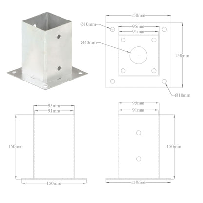 Post Anchors 4 pcs Galvanised Metal 91 mm