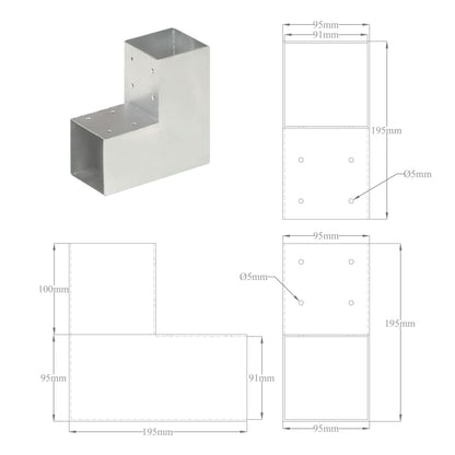 Post Connector L Shape Galvanised Metal 91x91 mm