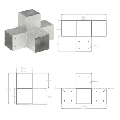 Post Connector X Shape Galvanised Metal 101x101 mm