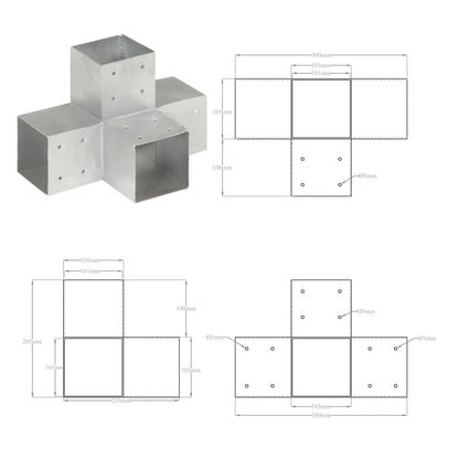 Post Connectors 4 pcs X Shape Galvanised Metal 101x101 mm