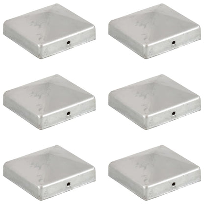 Pyramid Fence Post Caps 6 pcs Galvanised Metal 81x81 mm