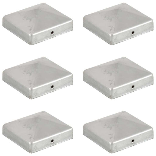 Pyramid Fence Post Caps 6 pcs Galvanised Metal 81x81 mm