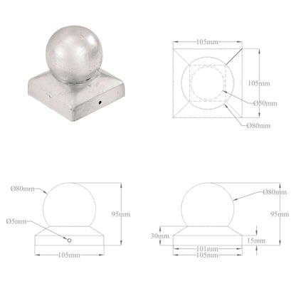 Post Caps 6 pcs Globe Final Galvanised Metal 101x101 mm