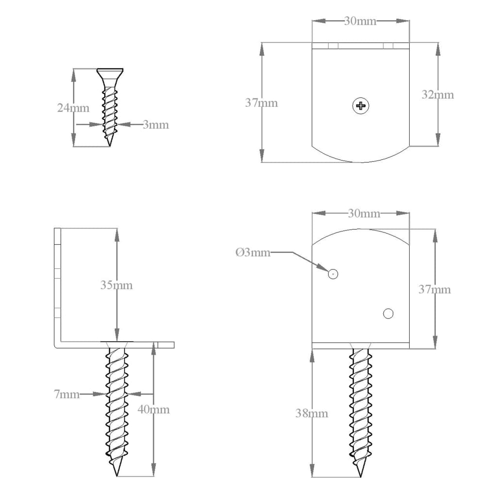 145506 vidaXL Fence Panel Brackets 48 pcs L Shaped Galvanised Metal