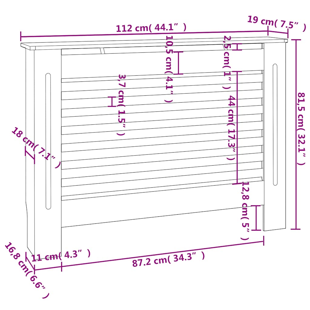 Radiator Cover 44.1"x7.5"x32.1" MDF