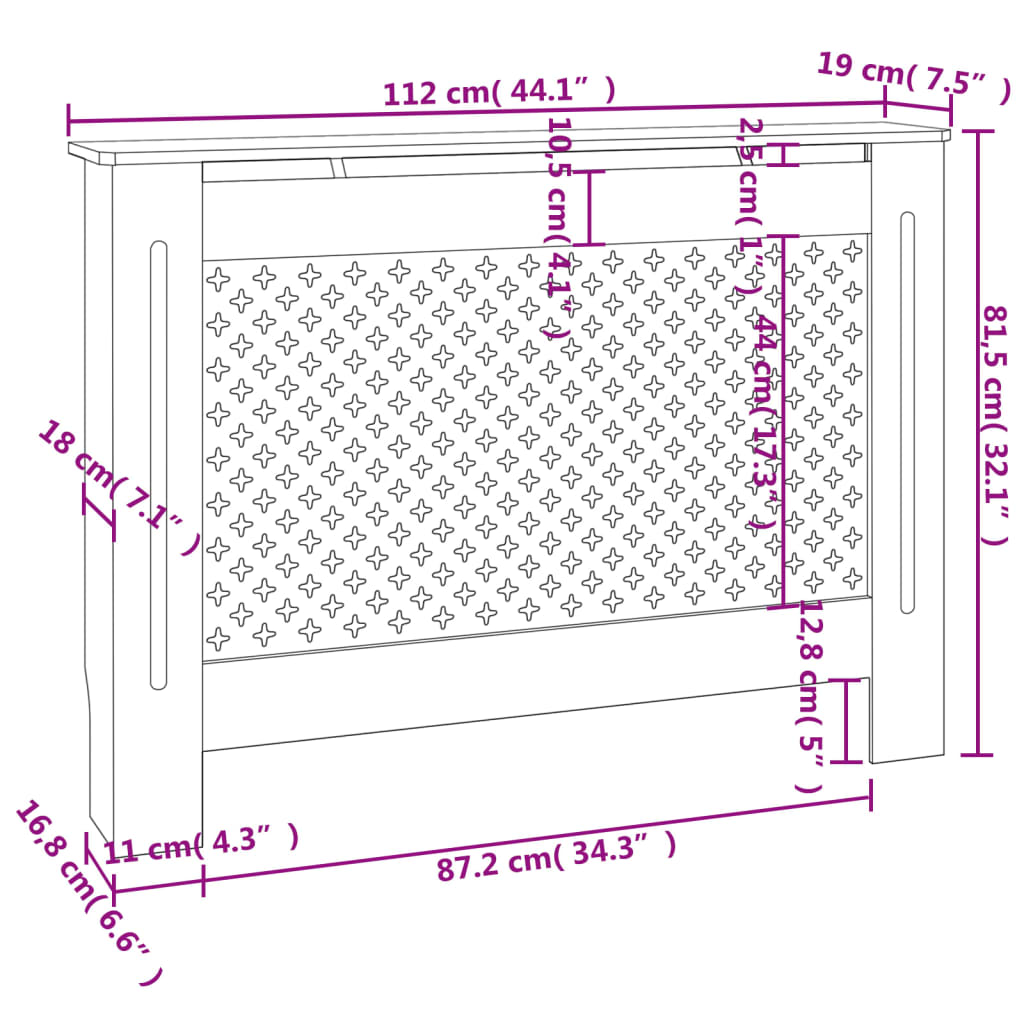Radiator Cover Anthracite 44.1"x7.5"x32.1" MDF