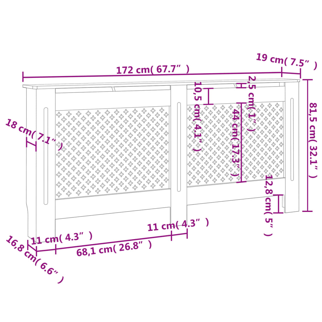 Radiator Cover Anthracite 67.7"x7.5"x32.1" MDF