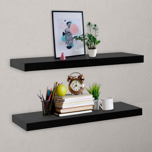 Wall Mounted Shelf | Set of 2 | Black | MDF | 100x20x3.8 cm