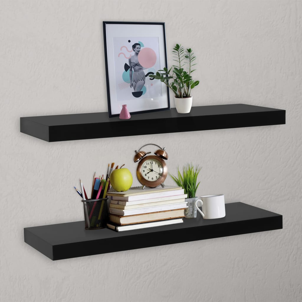 Floating Wall Shelves 2 pcs Black 100x20x3.8 cm