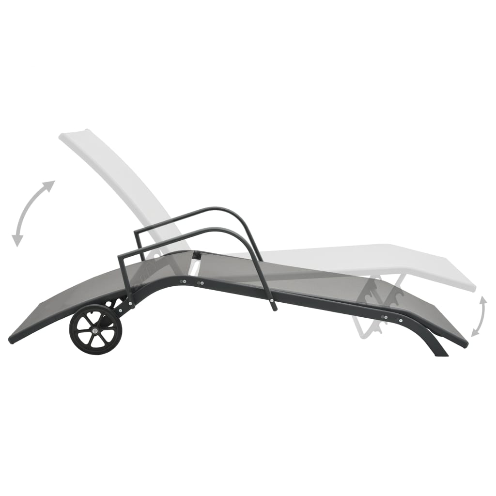 Sun Lounger | Grey | Powder-Coated Steel | 200 x 58 x 32 cm