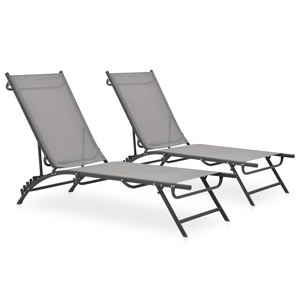 Sun Lounger | Grey | Steel, Textilene | Adjustable Armrests | Sun Lounger