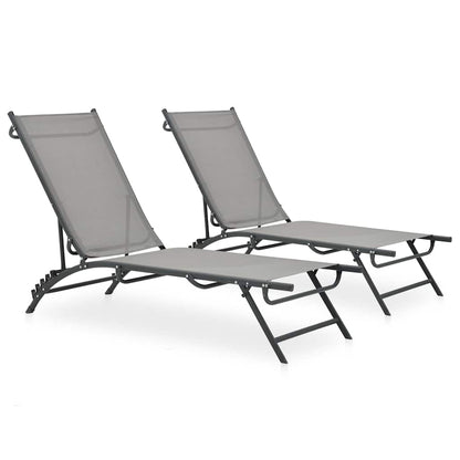 Sun Lounger | Grey | Steel, Textilene | Adjustable Armrests | Sun Lounger
