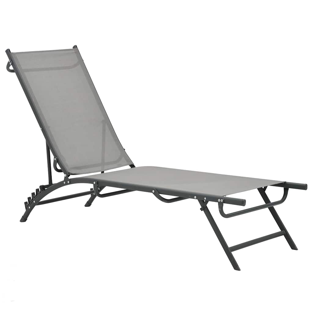 Sun Lounger | Grey | Steel, Textilene | Adjustable Armrests | Sun Lounger
