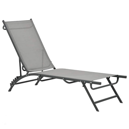 Sun Lounger | Grey | Steel, Textilene | Adjustable Armrests | Sun Lounger