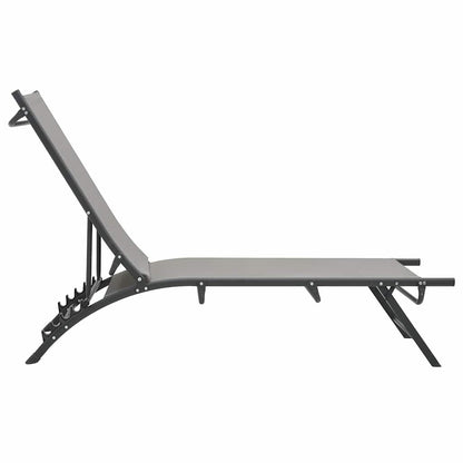 Sun Lounger | Grey | Steel, Textilene | Adjustable Armrests | Sun Lounger