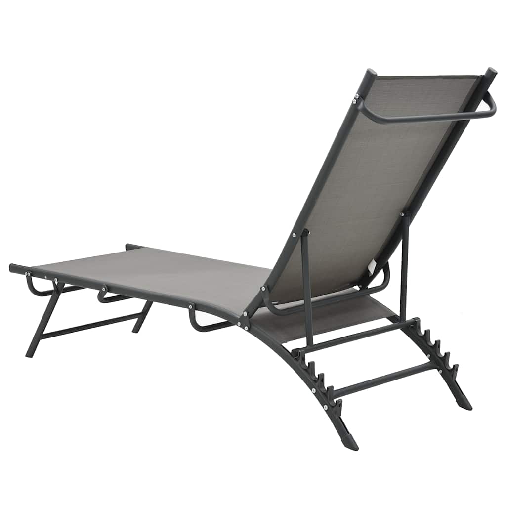 Sun Lounger | Grey | Steel, Textilene | Adjustable Armrests | Sun Lounger