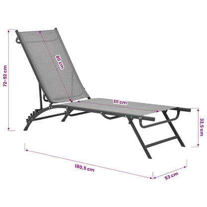 Sun Lounger | Grey | Steel, Textilene | Adjustable Armrests | Sun Lounger