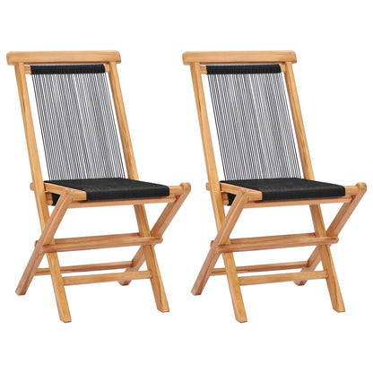 Garden Chair | Set of 2 | Black, Natural Wood | Teak wood, Polyester rope