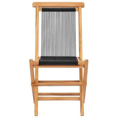 Garden Chair | Set of 2 | Black, Natural Wood | Teak wood, Polyester rope