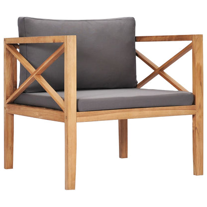 Patio Chair with Gray Cushions Solid Wood Teak