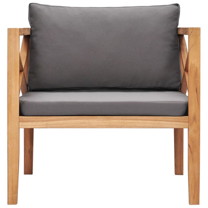 Patio Chair with Gray Cushions Solid Wood Teak