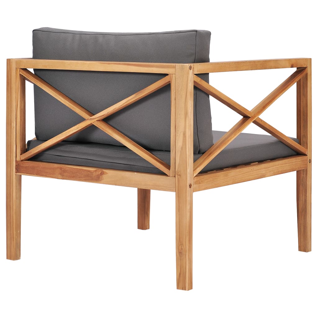 Patio Chair with Gray Cushions Solid Wood Teak