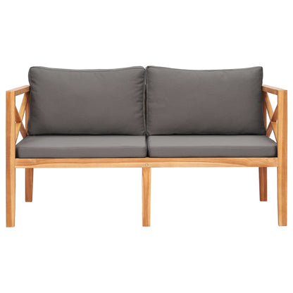 Patio Bench with Gray Cushions Solid Wood Teak