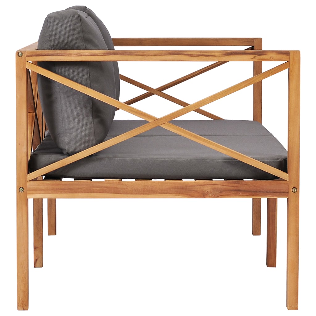 Patio Bench with Gray Cushions Solid Wood Teak