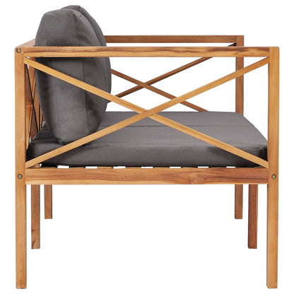 Patio Bench with Gray Cushions Solid Wood Teak