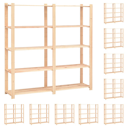 5-Tier Storage Racks 10 pcs 170x38x170 cm Solid Pinewood 500 kg