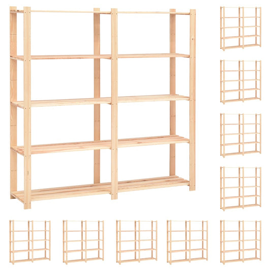 5-Tier Storage Racks 10 pcs 170x38x170 cm Solid Pinewood 500 kg