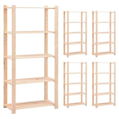 5-Tier Storage Racks 5 pcs 80x38x170 cm Solid Pinewood 250 kg