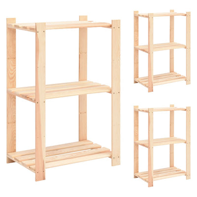 3-Tier Storage Racks 3 pcs 60x38x90 cm Solid Pinewood 150 kg