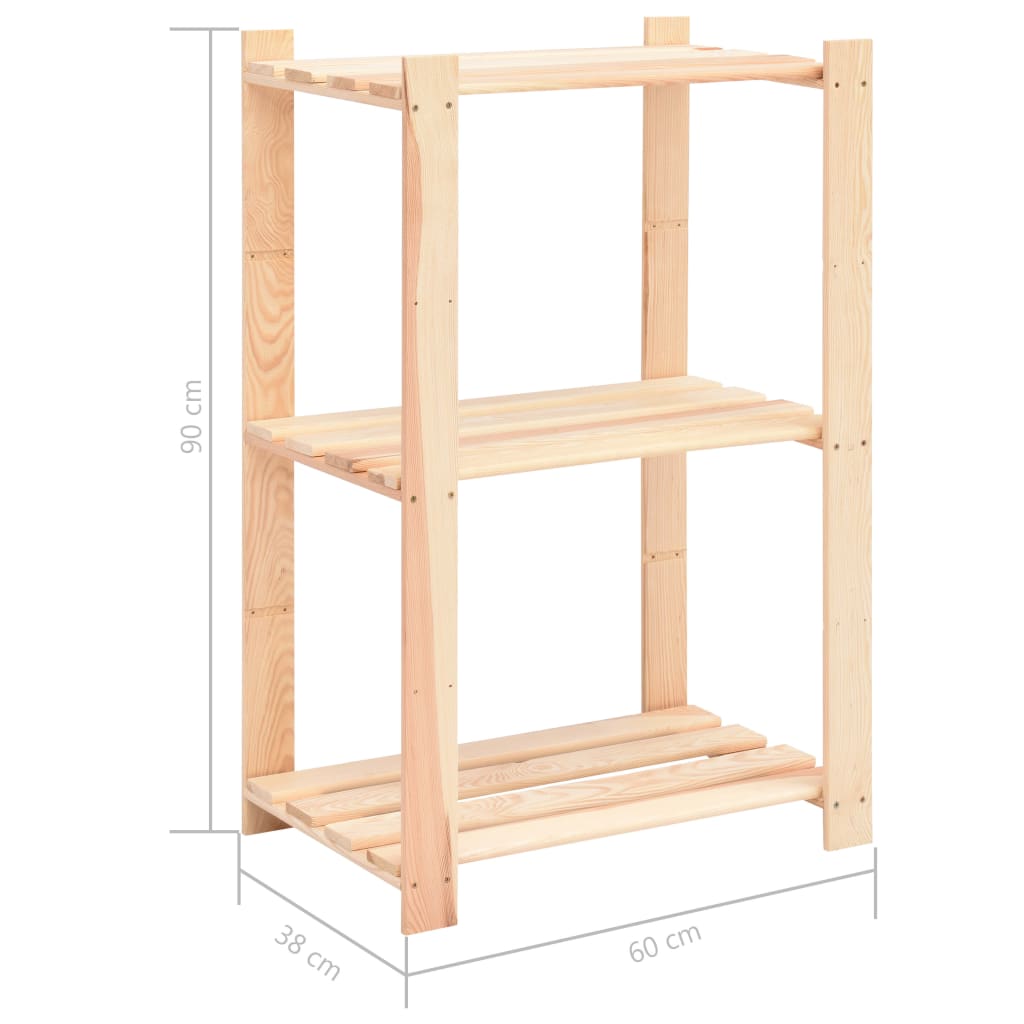 3-Tier Storage Racks 5 pcs 60x38x90 cm Solid Pinewood 150 kg