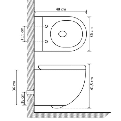 Wall Hung Rimless Toilet with Bidet Function Ceramic White