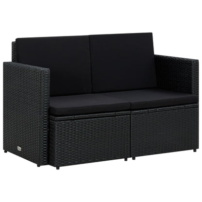 2 Seater Patio Sofa with Cushions Black Poly Rattan