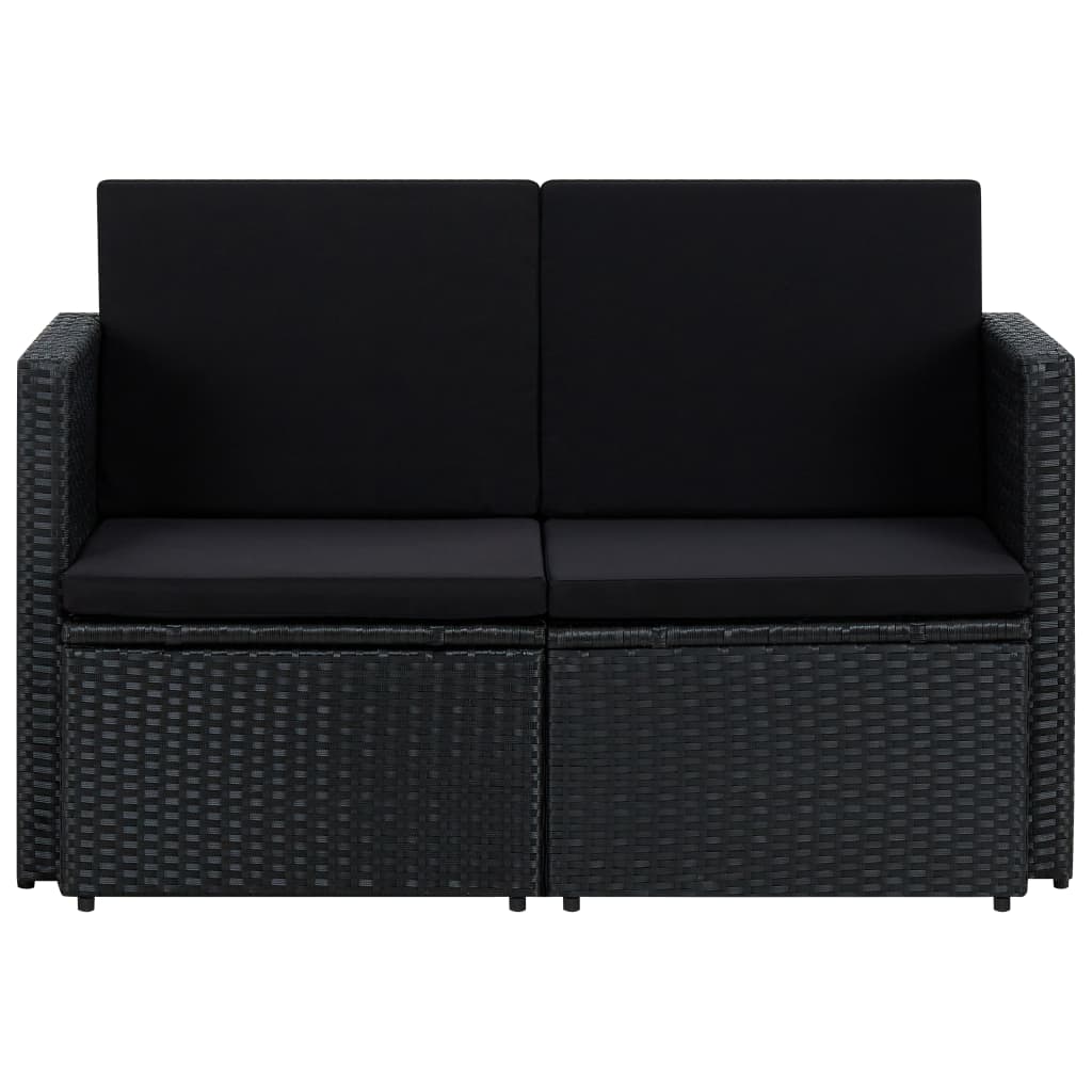 2 Seater Patio Sofa with Cushions Black Poly Rattan