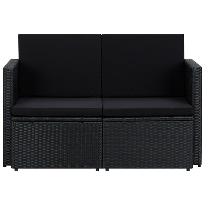 2 Seater Patio Sofa with Cushions Black Poly Rattan