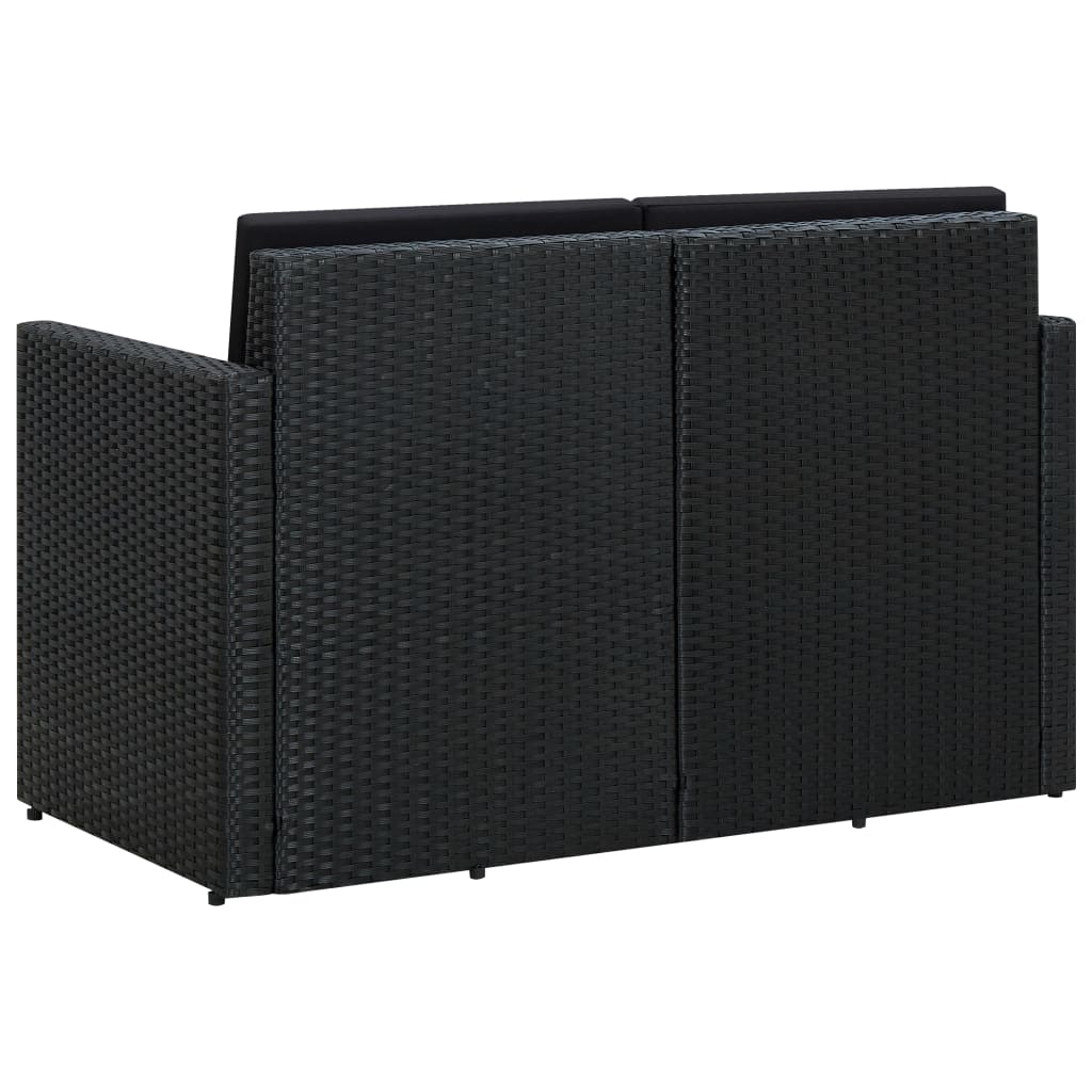 2 Seater Patio Sofa with Cushions Black Poly Rattan