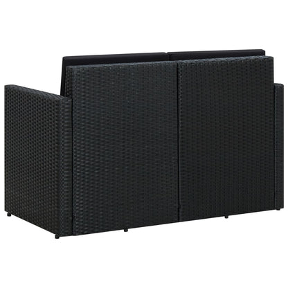 2 Seater Patio Sofa with Cushions Black Poly Rattan