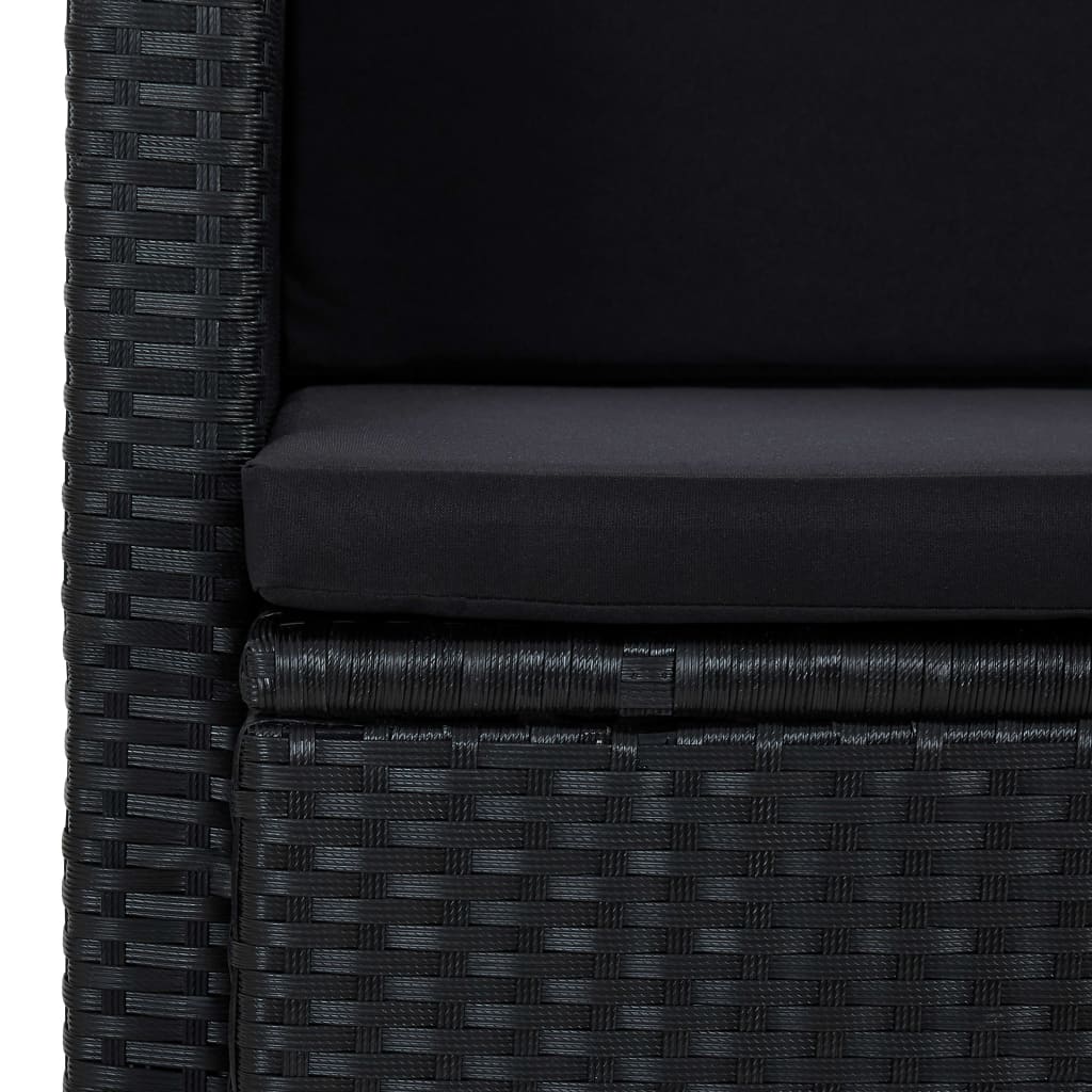 2 Seater Patio Sofa with Cushions Black Poly Rattan