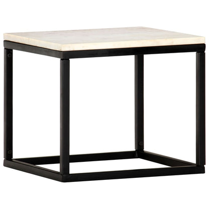 Coffee Table White 15.7"x15.7"x13.8" Real Stone with Marble Texture