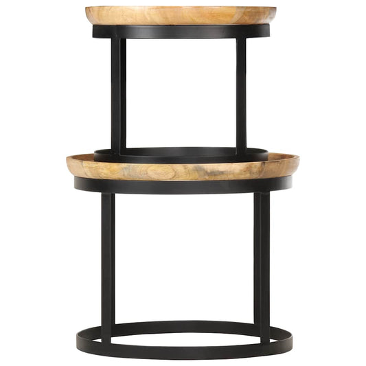 Side Table | Brown and black | Solid mango wood and powder-coated steel