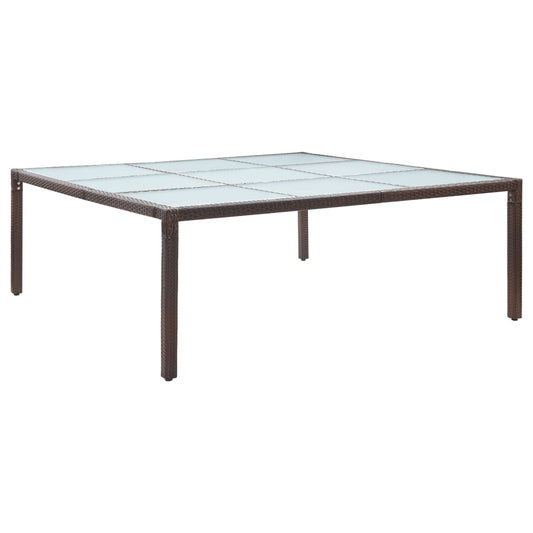 Outdoor Dining Table | Brown | Poly Rattan, Tempered Glass | Large