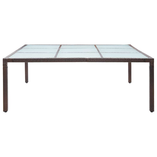 Outdoor Dining Table | Brown | Poly Rattan, Tempered Glass | Large