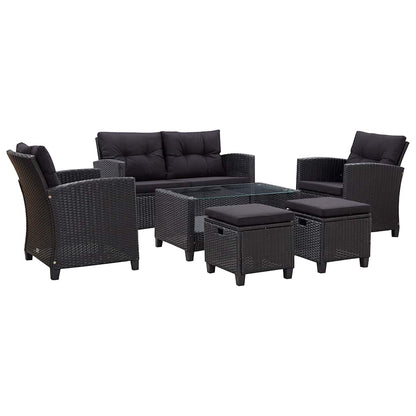 6 Piece Patio Sofa Set with Cushions Poly Rattan Black