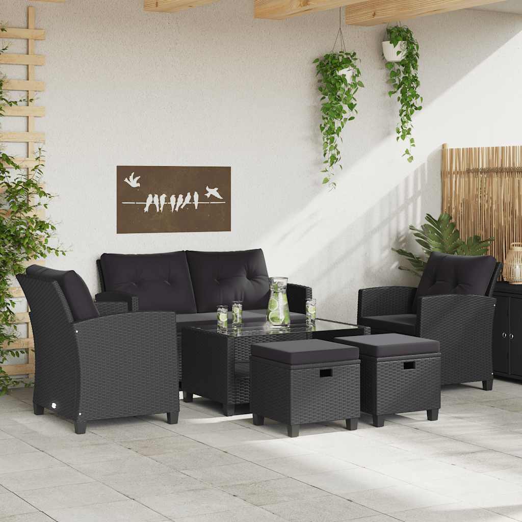 6 Piece Patio Sofa Set with Cushions Poly Rattan Black